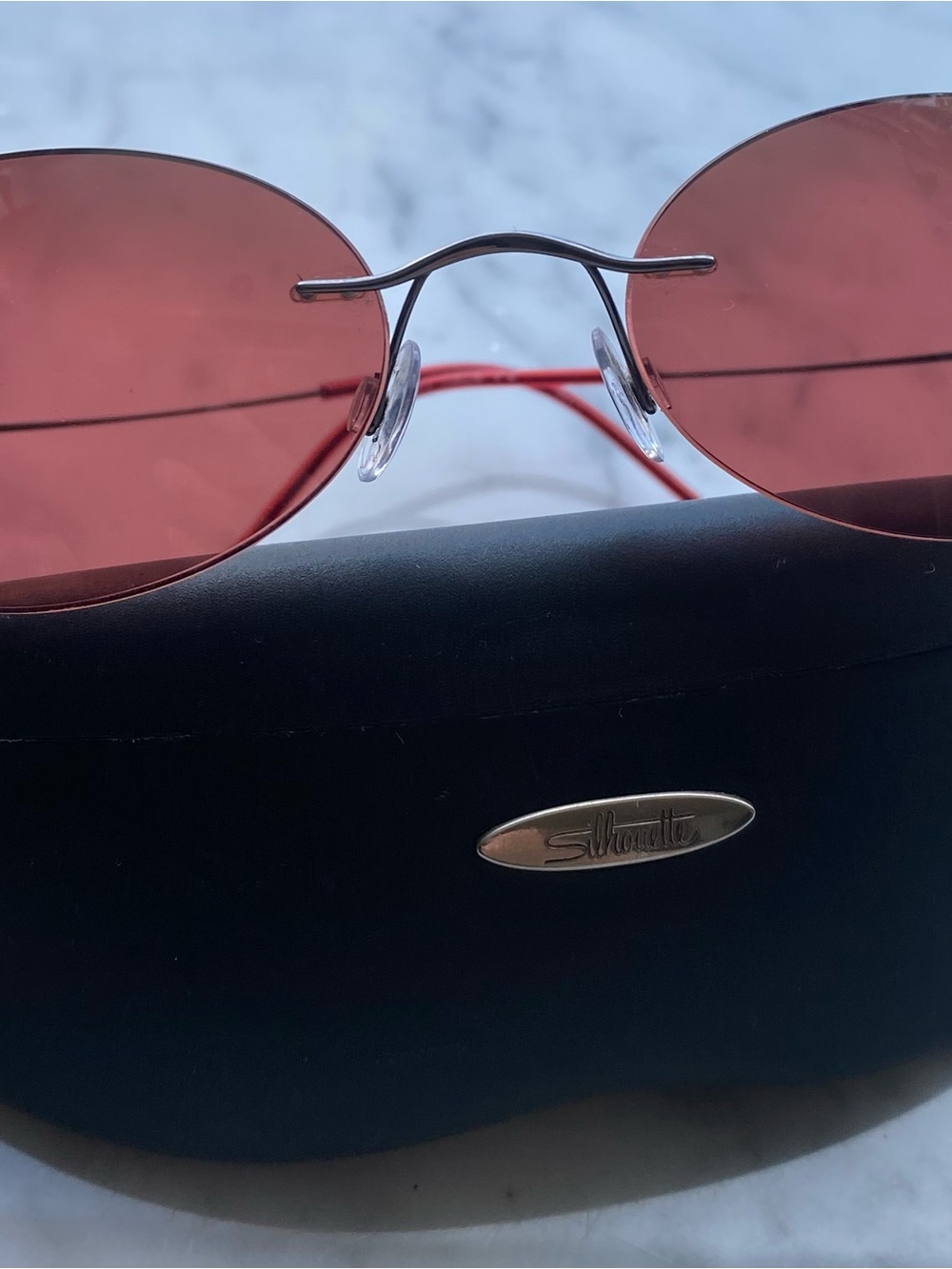 Silhouette Women's Rimless Sunglasses in Rose and Silver